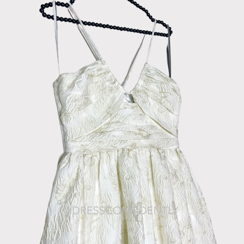 NWT MONIQUE LHUILLIER Spaghetti strap Metallic Jacquard Midi Dress - Ivory - Picture 9 of 16